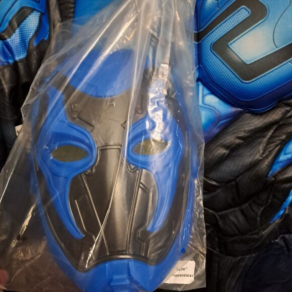 DC Blue Beetle Halloween Costume Medium 8 Kids Jumpsuit Mask Comic Book Hero - Picture 4 of 14